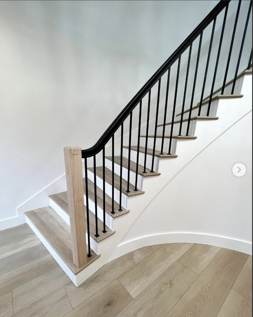 White Railing on Wood Stairs
