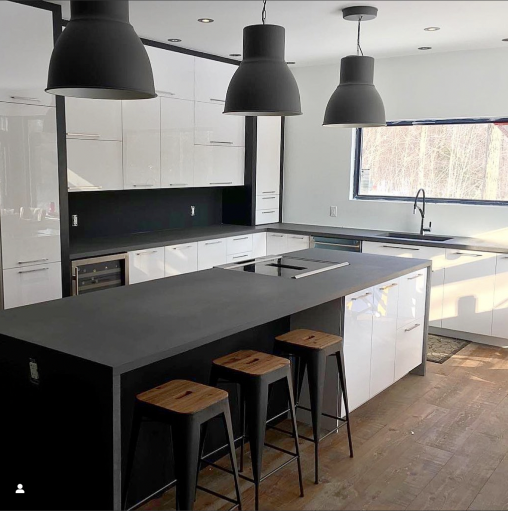 White Shaker Cabinets with Black Hardware and Dark Countertops