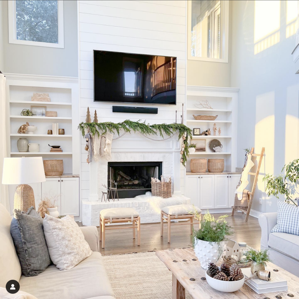 White Shiplap Fireplace TV Wall