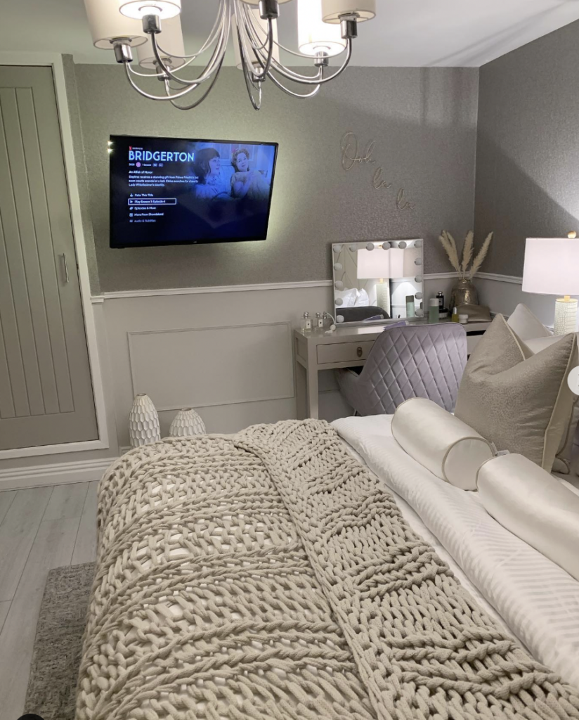 White Wainscoting on Grey Bedroom Walls