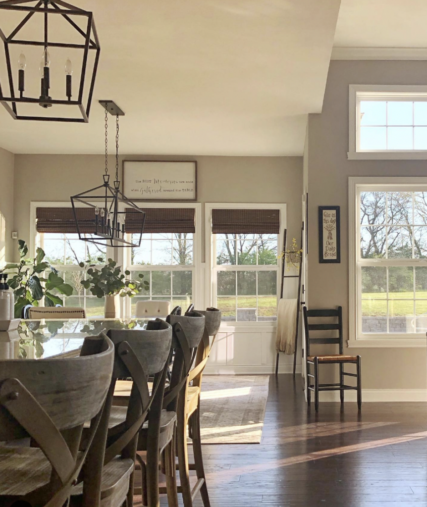 White Window Frame with Brown Blinds