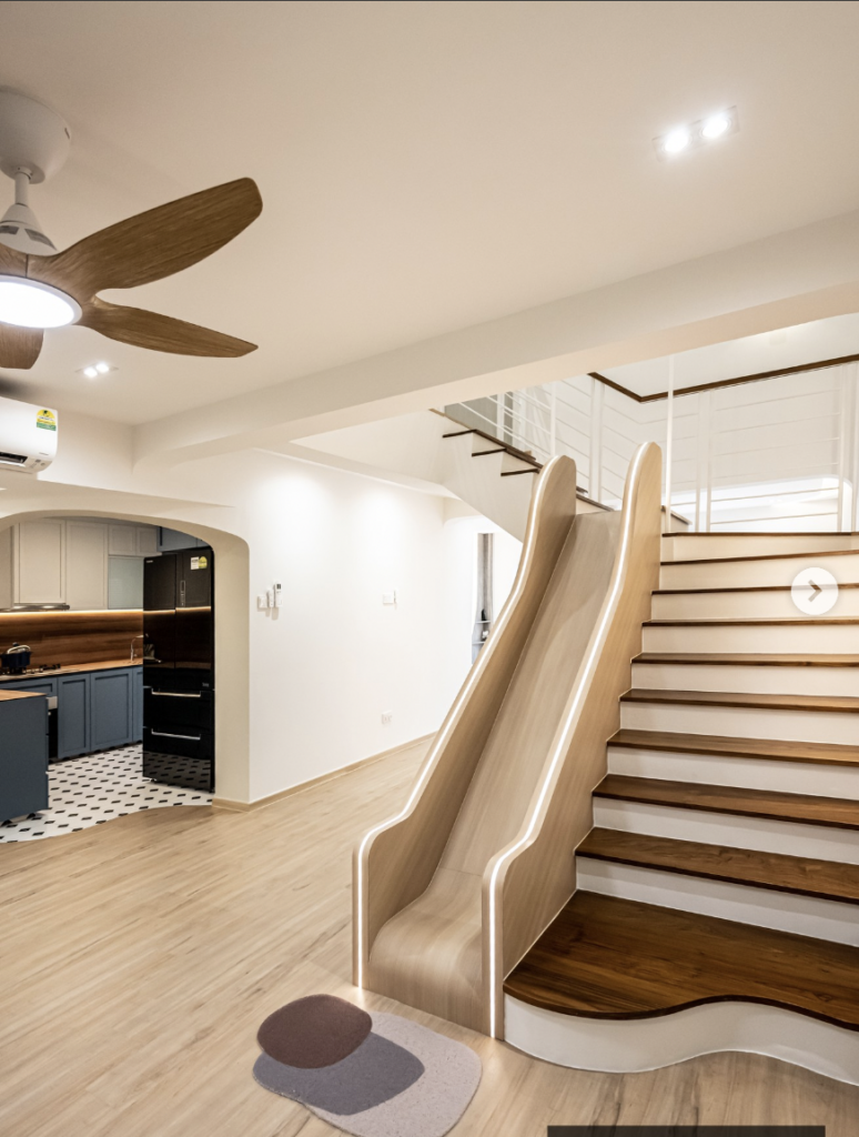 White Wood Staircase With Side Slide