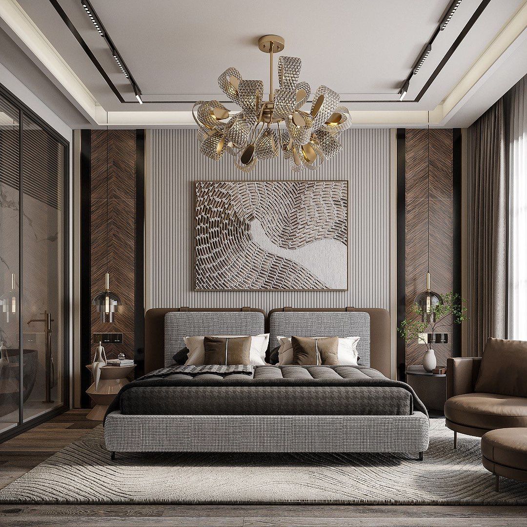 Wood Accented Black and Grey Bedroom