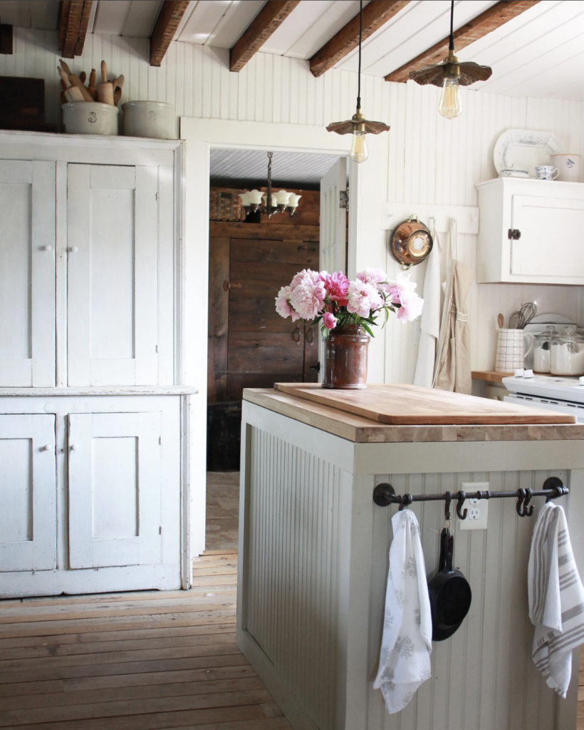 Wood Beams and Butcher Block Kitchen