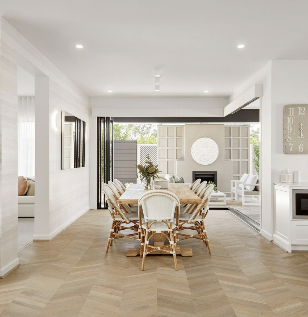 Wooden Herringbone Flooring For Dining Area