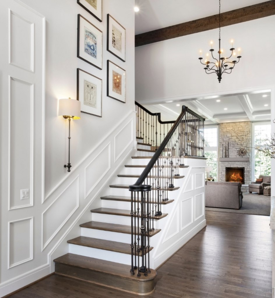 Wood Staircase and Wainscoting