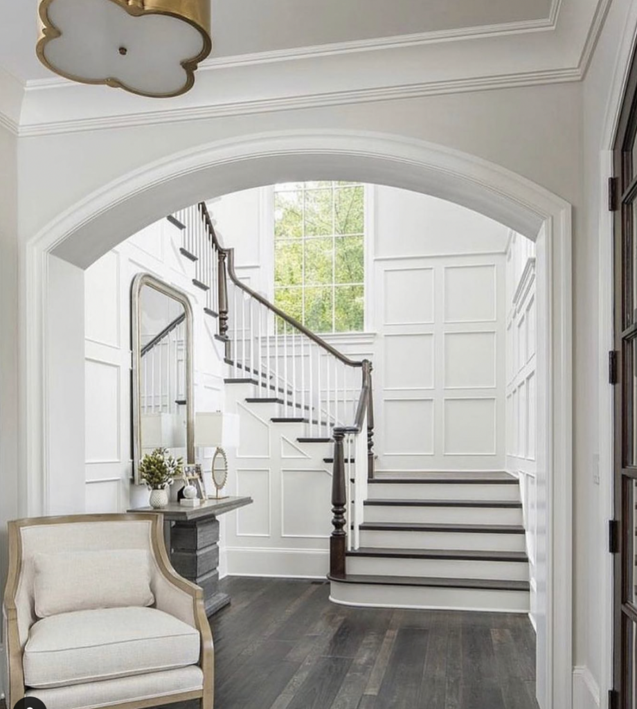 Wood Stairs with Board and Batten Vertical Paneling