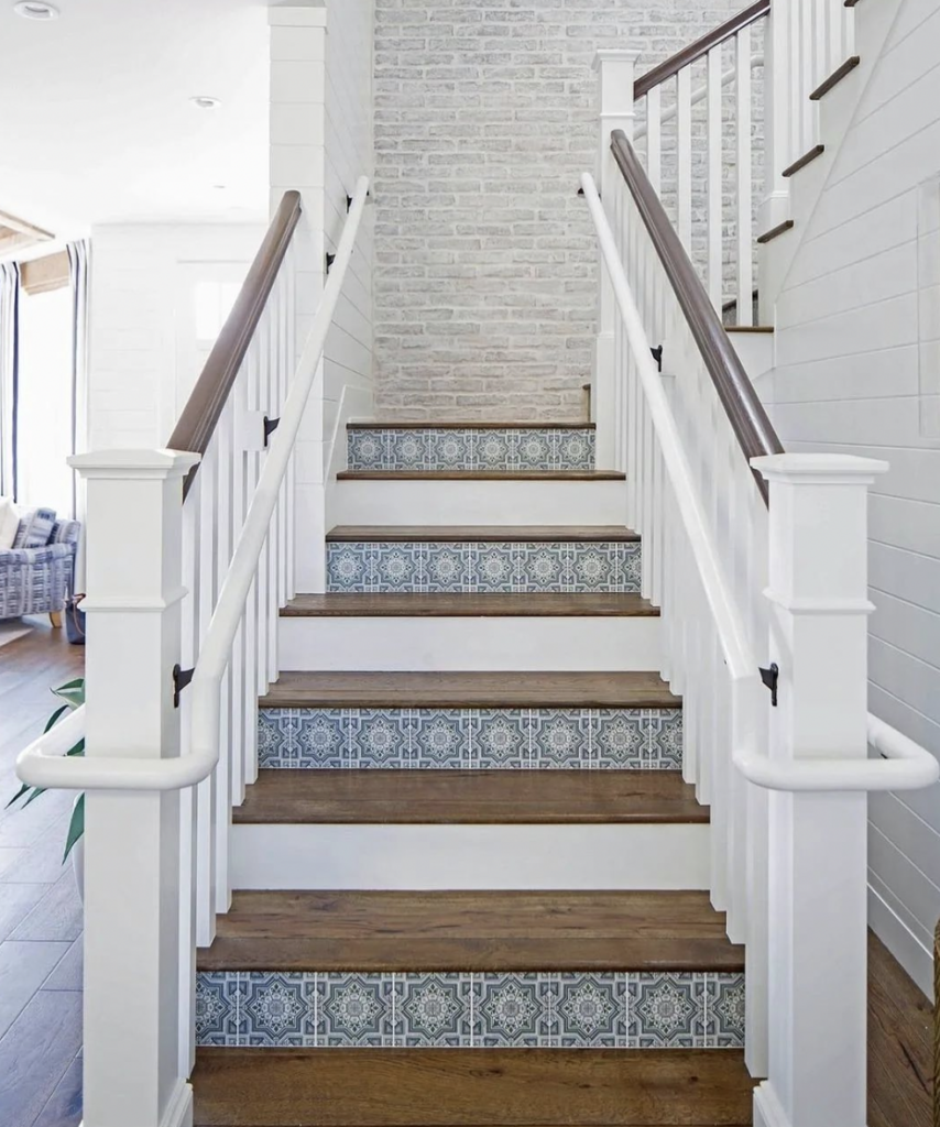 Wood Treads with Floral Mosaic Risers