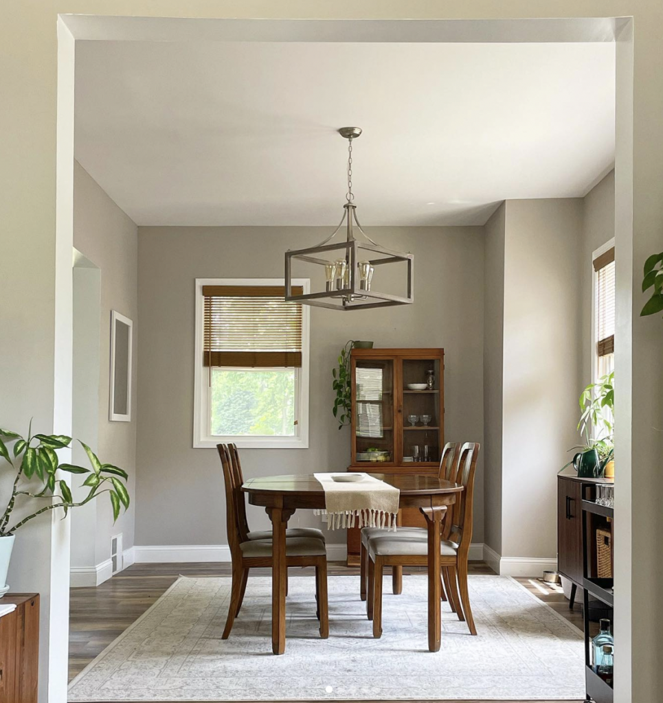 Wooden Blinds with Grey Walls and White Trim