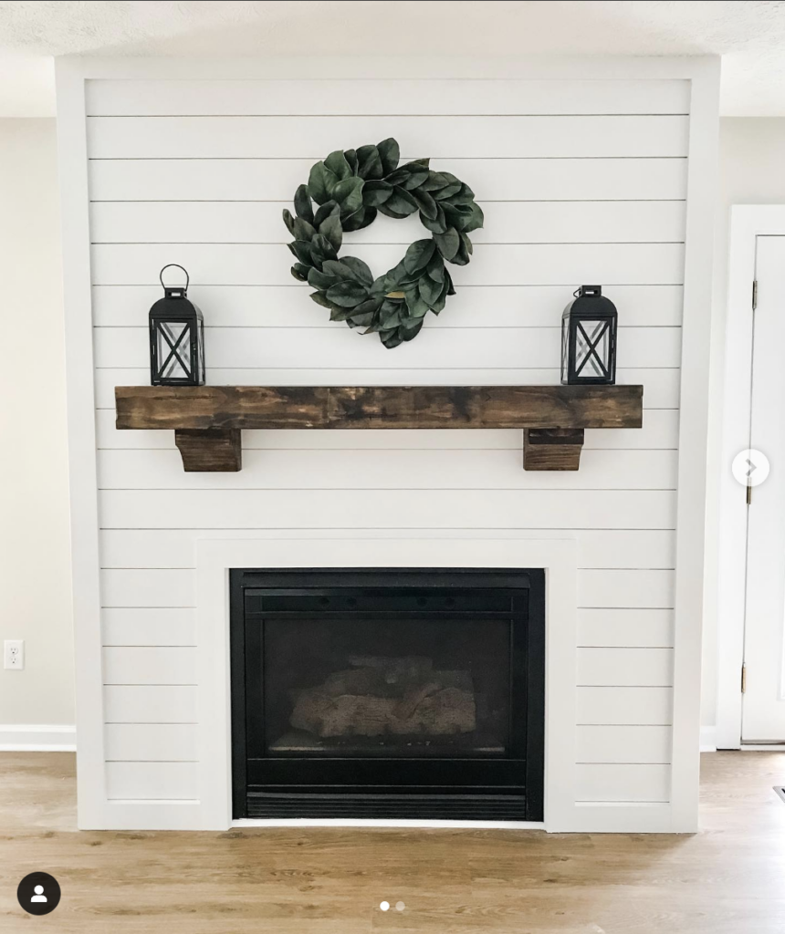 Wreath on a Shiplap Fireplace